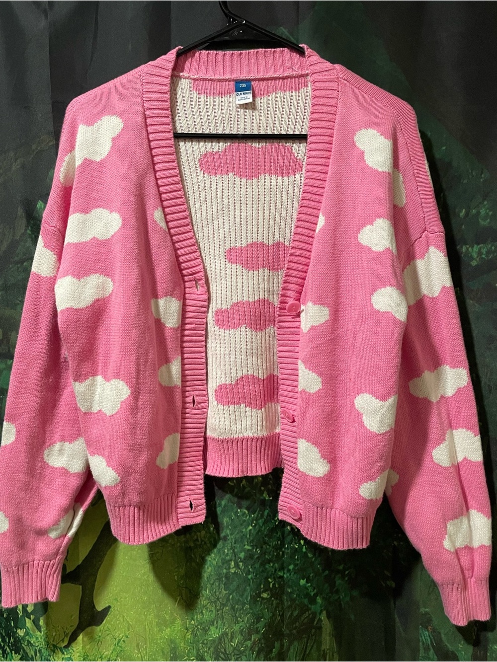 100% Cotton Pink Cloud-Print Button Cardigan